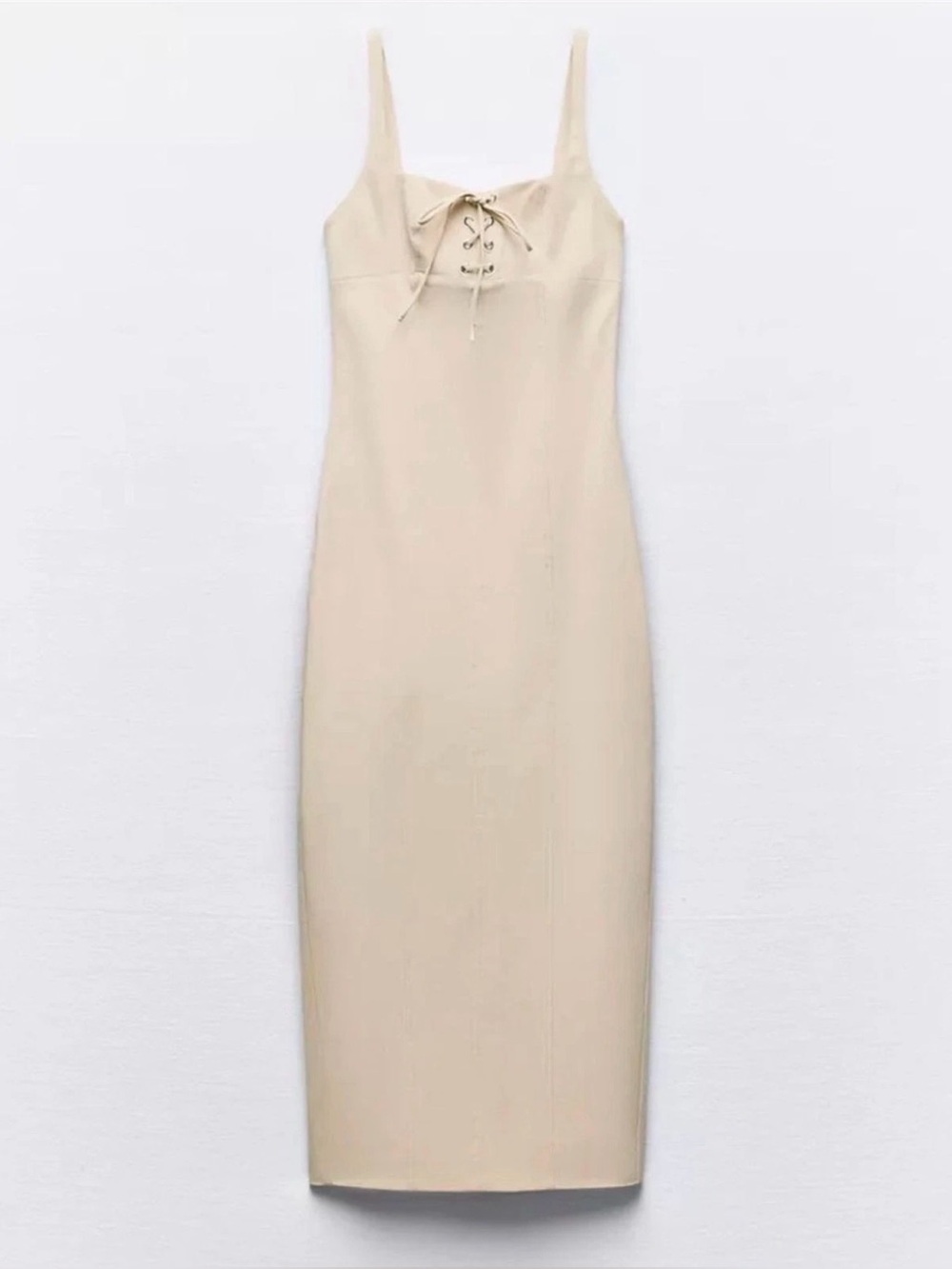 Zara Crossover Lace-Up Front Midi Lined Sheath Dress Womens Size XL Bodycon NWT